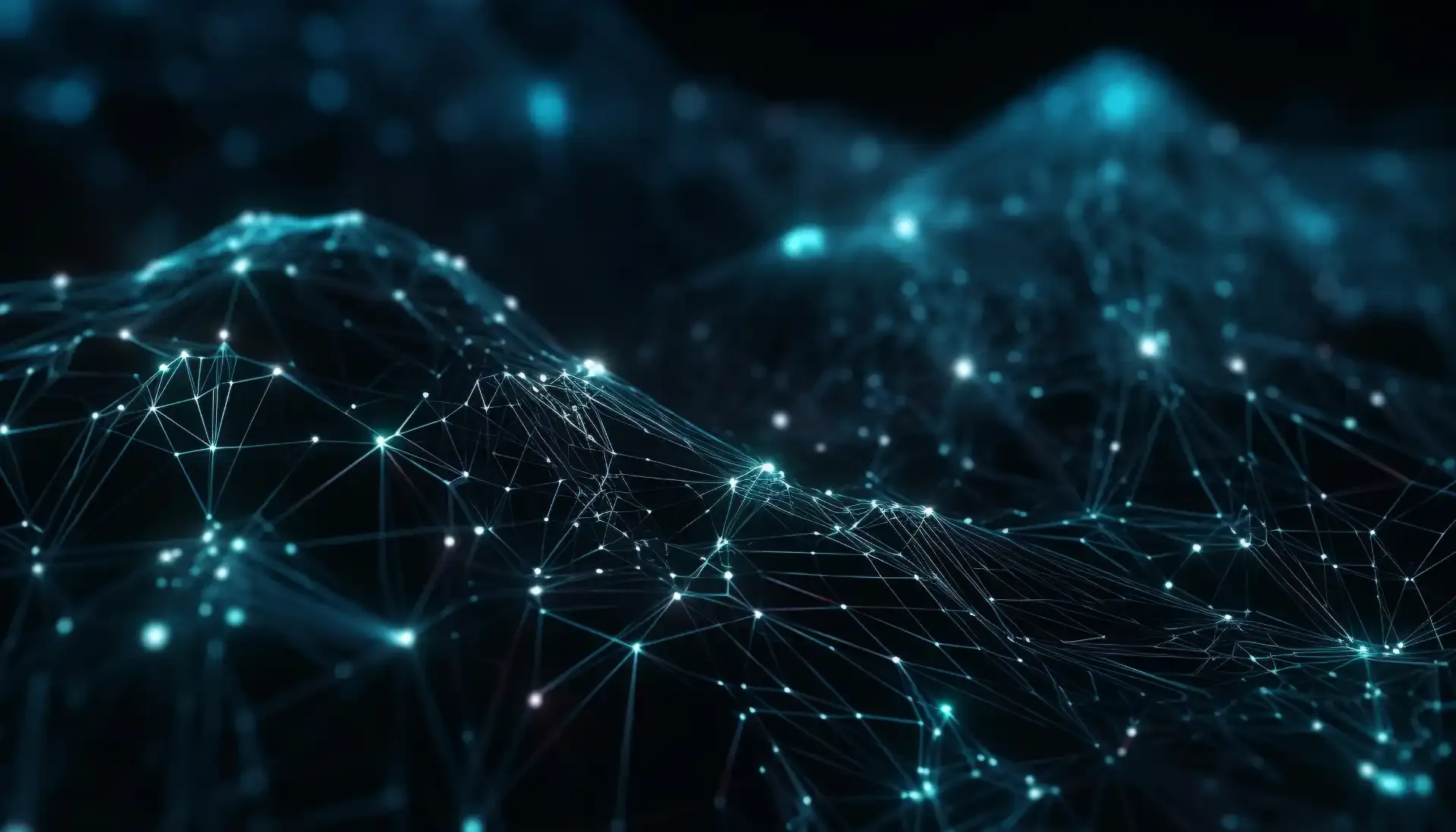 Representação gráfica do impacto do Copilot e do Spec-Driven Development na engenharia de plataforma, com uma rede de conexões digitais em um fundo escuro.